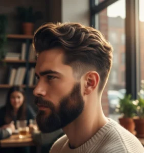 Blowout Taper Wavy Hair with Beard