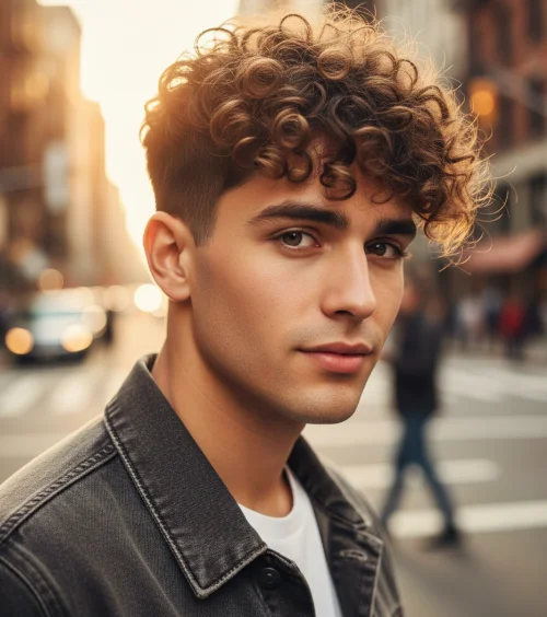 Blowout Taper Curly Hair with Fringe